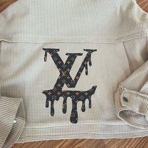 New POL Tan Varsity Jacket with Brown and tan LV Design